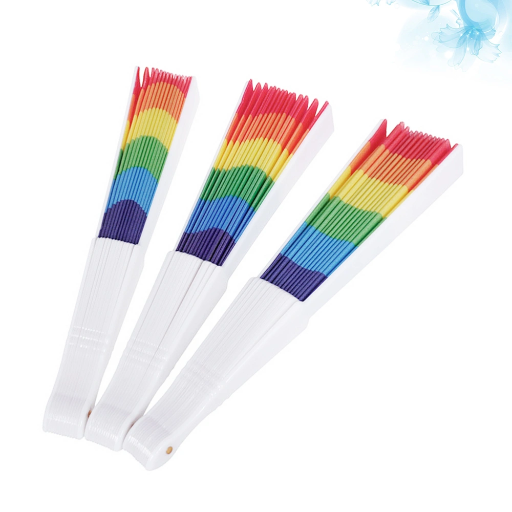 3pcs Rainbow Folding Fan Handheld Fan Stage Performance Fan Dancing Hand Fan for Women Girls