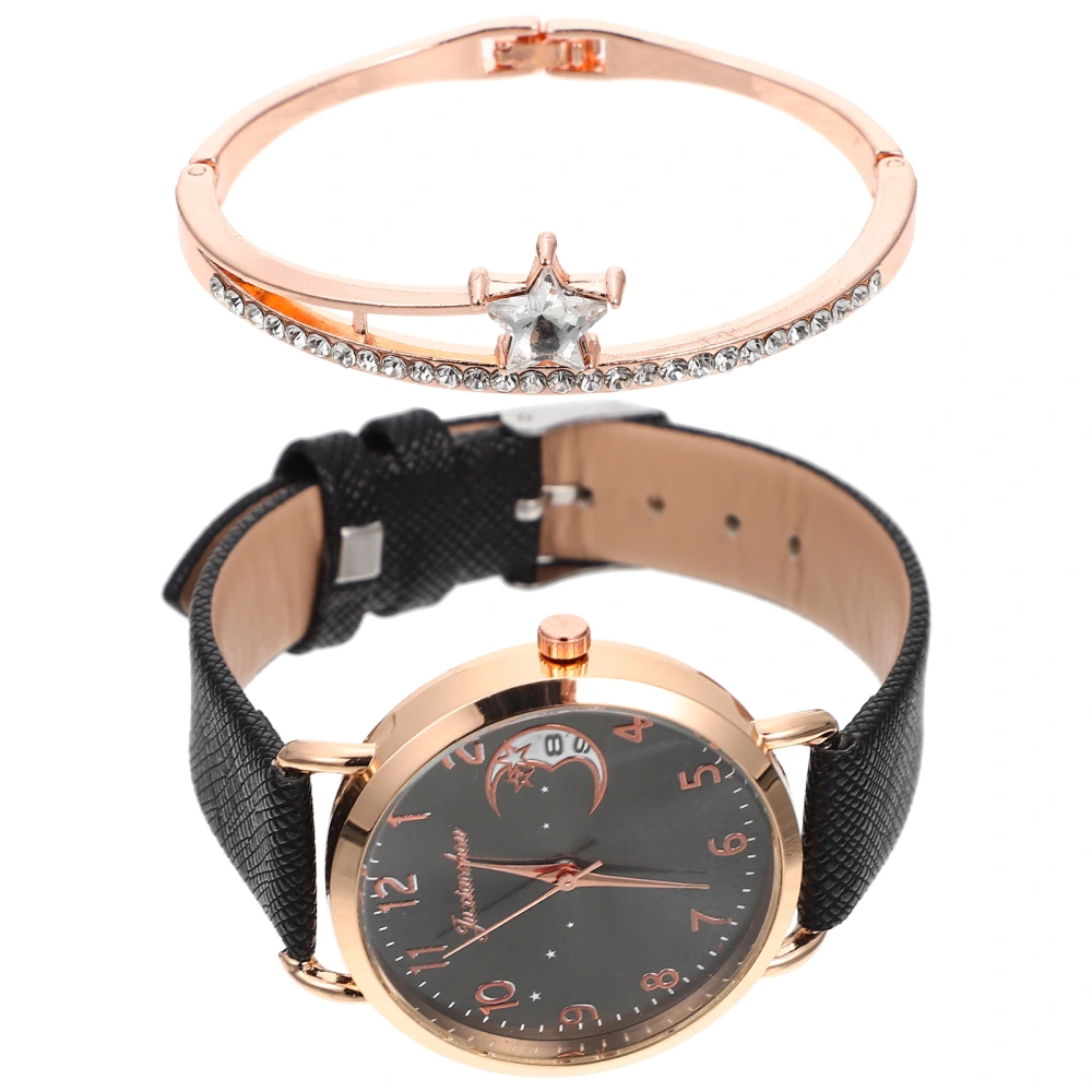 1 Set of Women Wrist Watch Star Moon Design Watch Exquisite Bracelet Women Festival Gifts