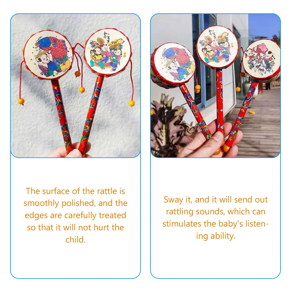 Baby Rattle Toy Traditional Wooden Handheld Rattle Hearing Training Hand Rattle Toy