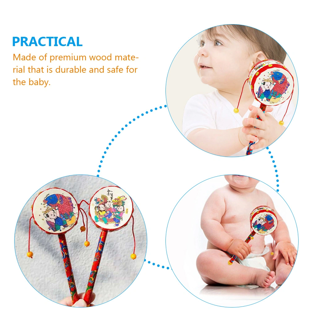 Baby Rattle Toy Traditional Wooden Handheld Rattle Hearing Training Hand Rattle Toy