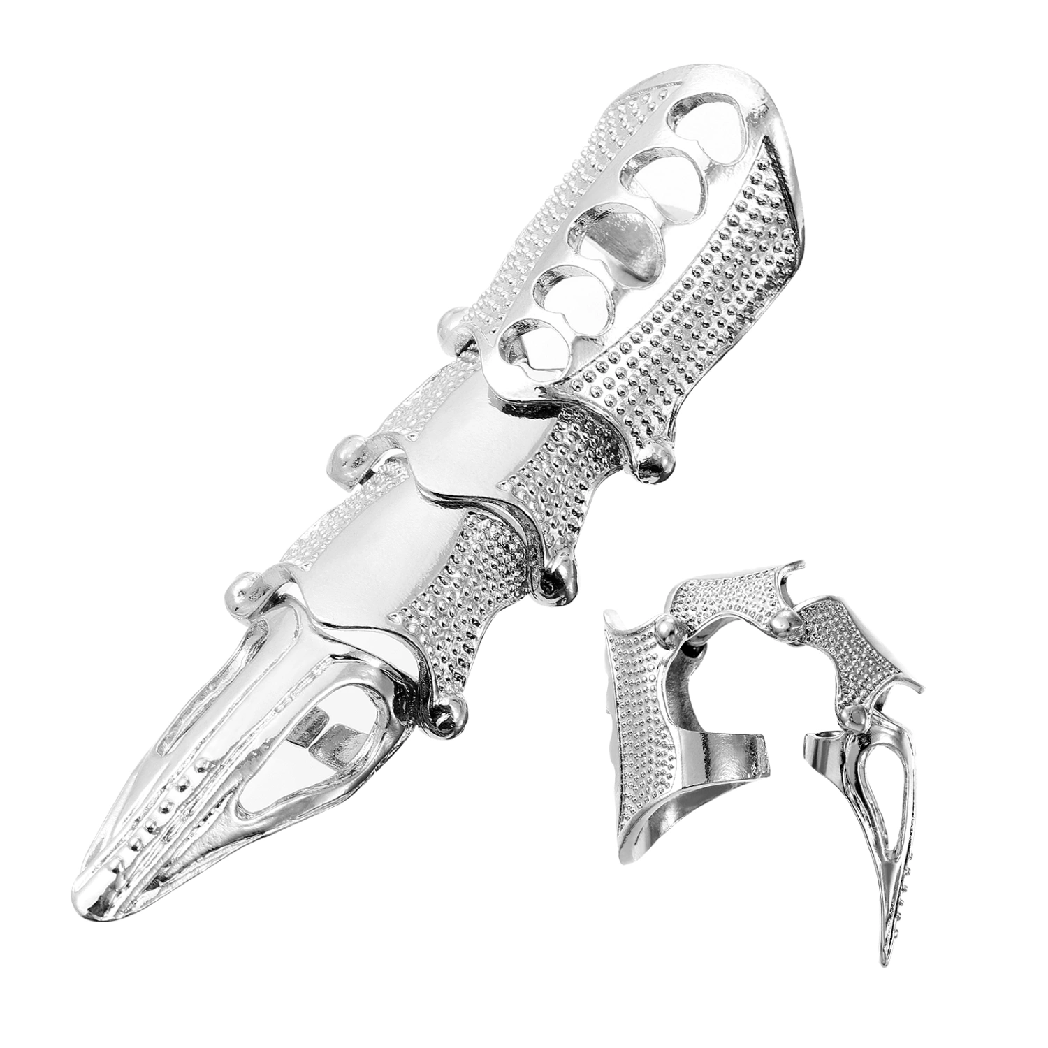 HAPPYYAMI Vintage Finger Ring Punk Style Cool Spiky Joint Ring Women Accessory Halloween Jewelry (Silver)
