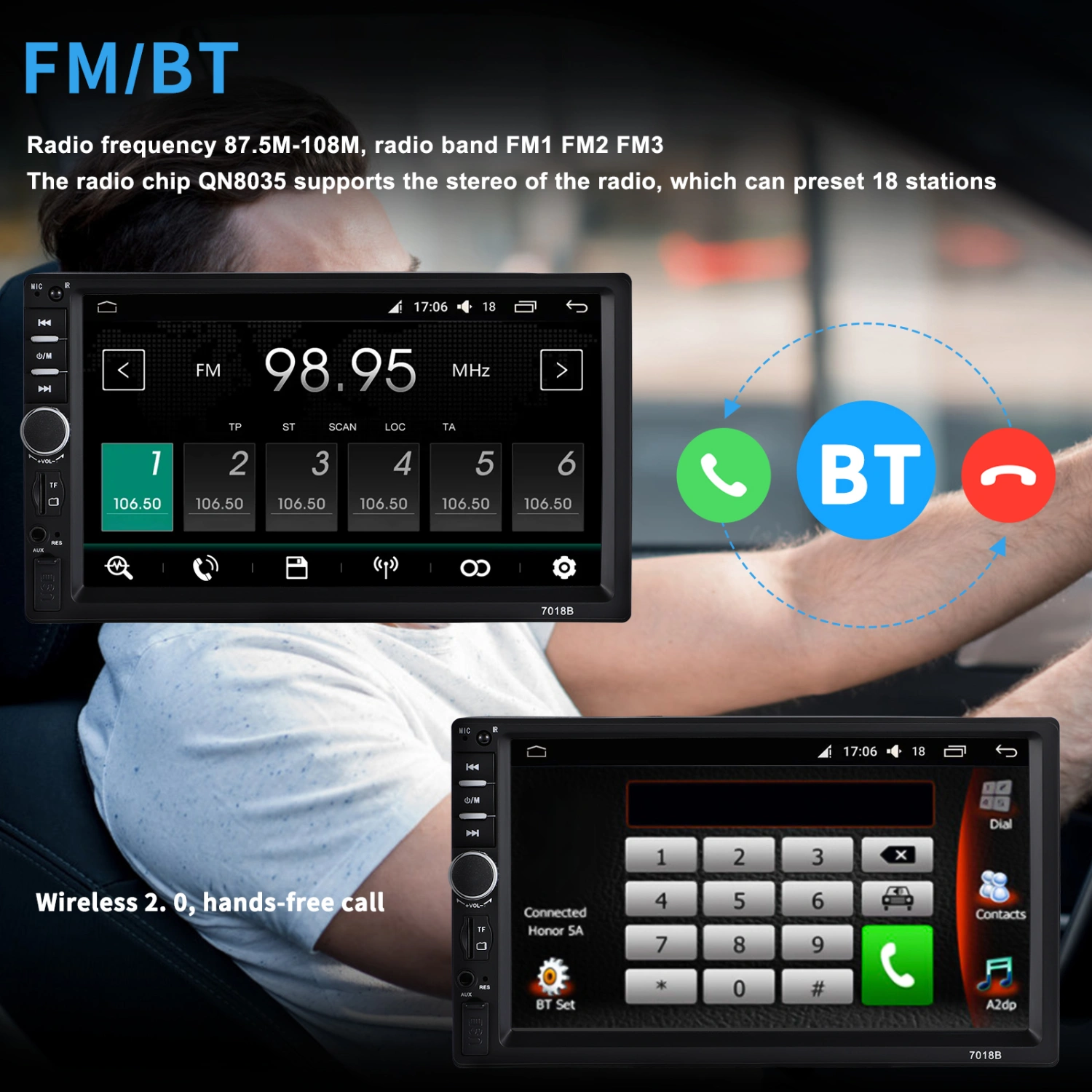 7 Inch Video and Audio Player FM Transmitter Stereo MP5 Player for Car