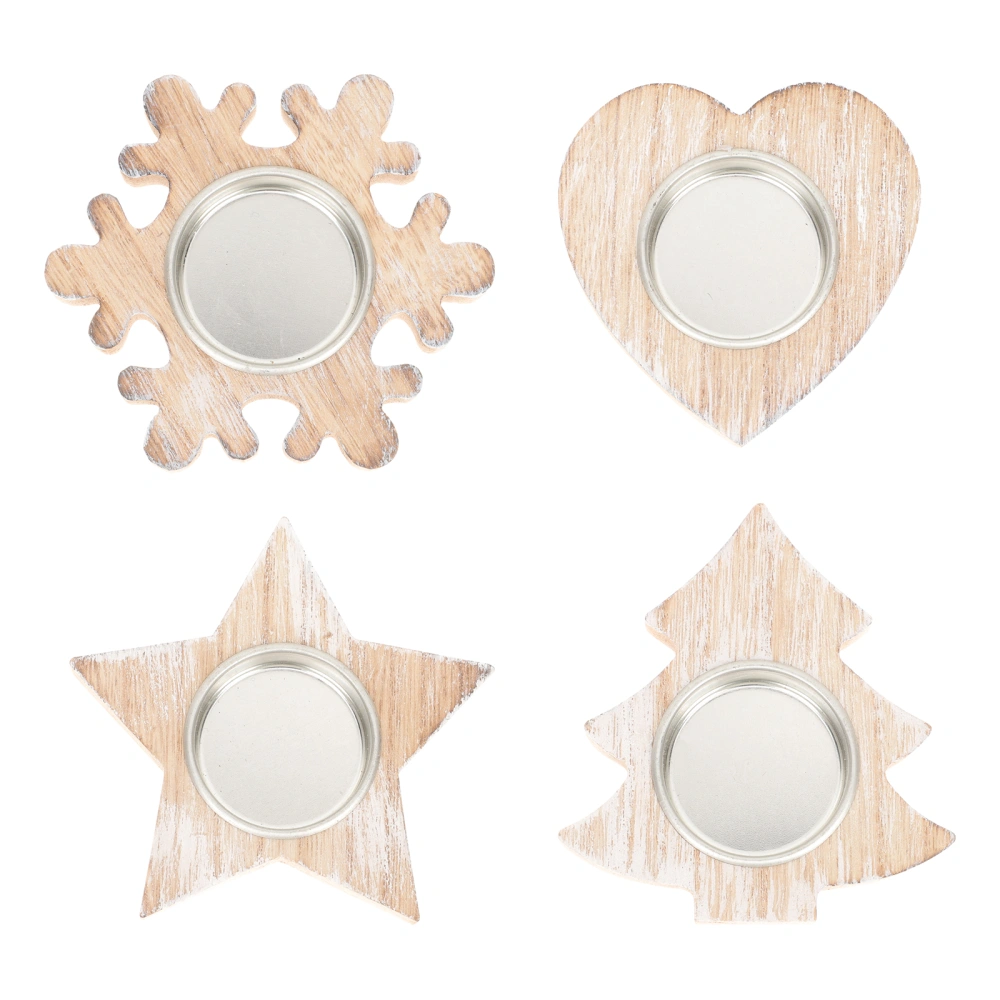 4pcs Christmas Wooden Tealight Holder Xmas Tree Pentagram Snowflake Heart Candle Holder