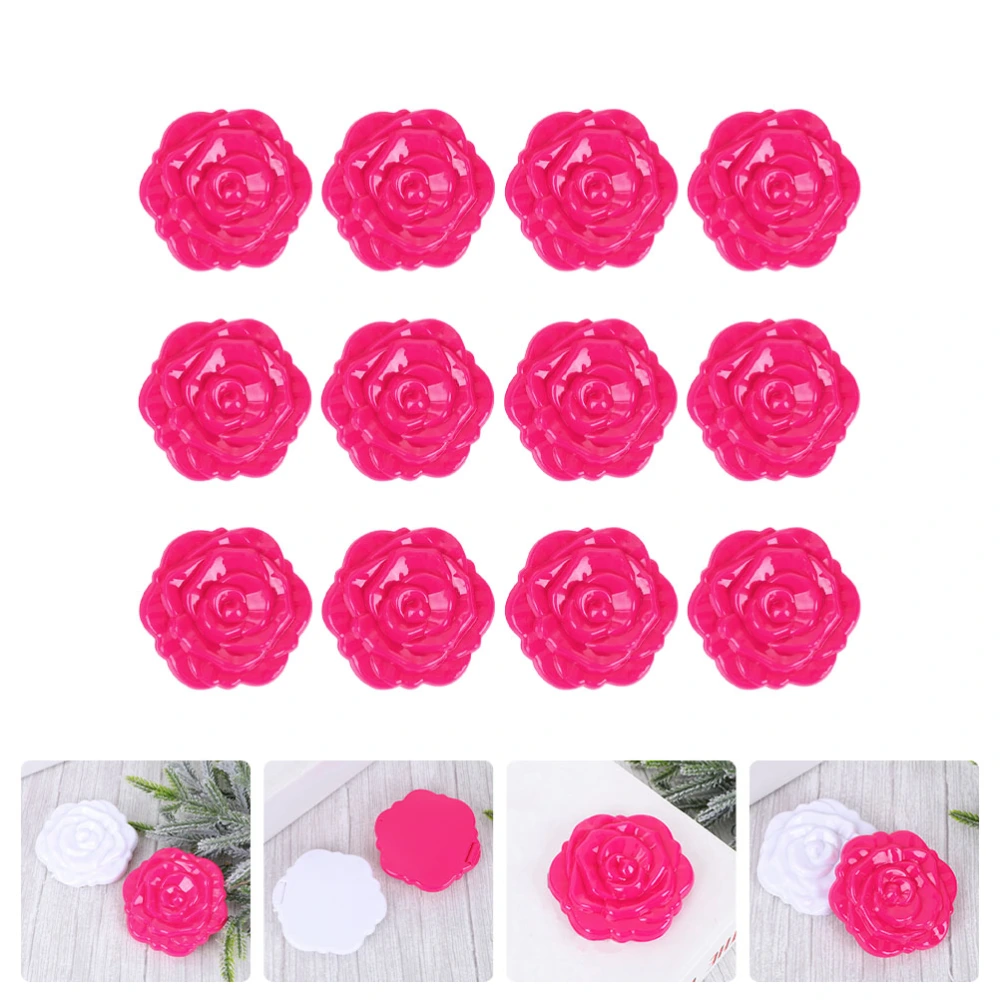 12pcs Double-Side Portable Mirrors Compact Girl Mirrors Rose Makeup Mirrors