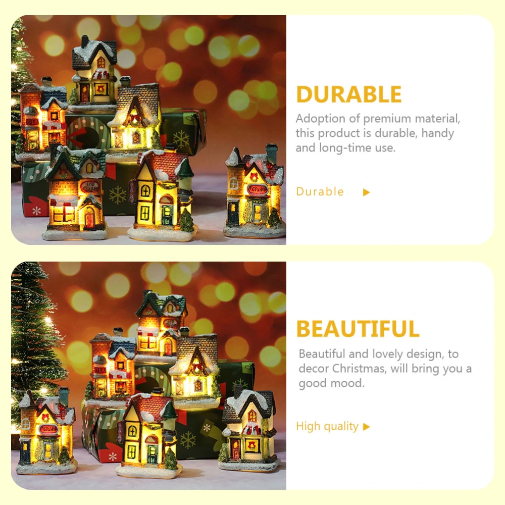 6Pcs Christmas Luminous Resin House Luminous Micro Landscape House Xmas Decor