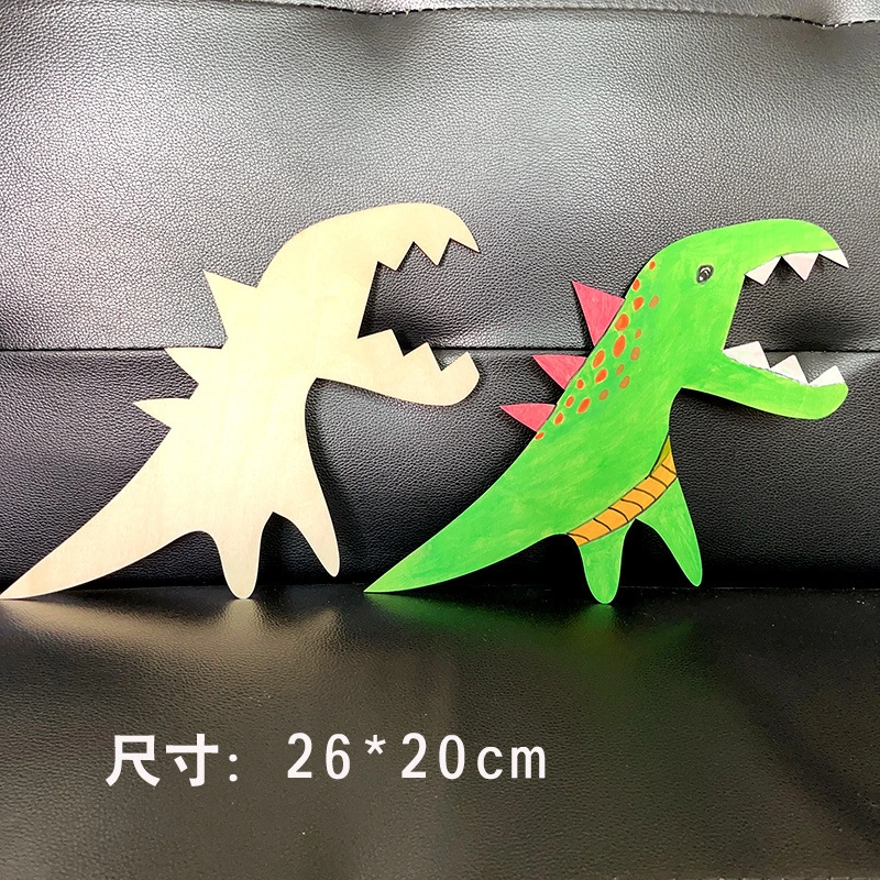 4pcs Unpainted Wood Dinosaur Crafts Dinosaur Design Wood Chips DIY Handmade Graffiti Chips