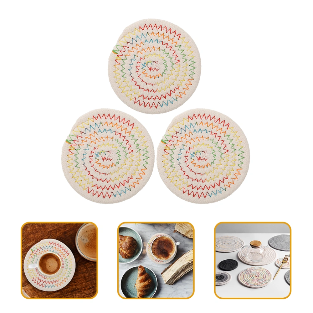 3Pcs Cup Mat Cotton Thread Drink Hot Pads Mats Absorbent Scald-proof Drink Coasters