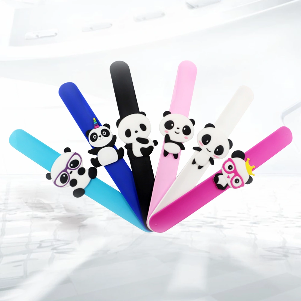 6Pcs Children Slap Bracelet Chinese Style Colorful Panda Shape Wristbands Decoration Kids Silicone Bracelet for Gifts Birthday Party Favor Supplies Novelty Toys and School Rewards