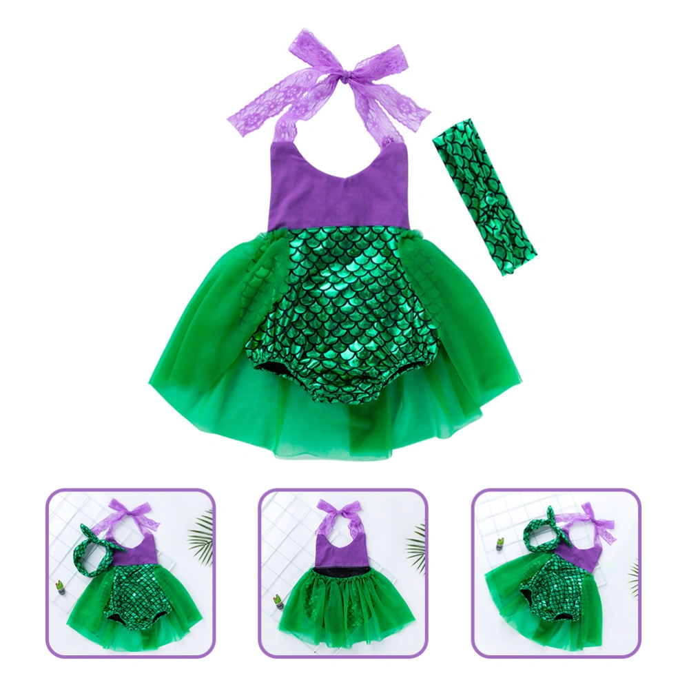 1 Set Baby Girls Skirt Lace Suspenders Romper Dress with Headband Baby Girls Outfit