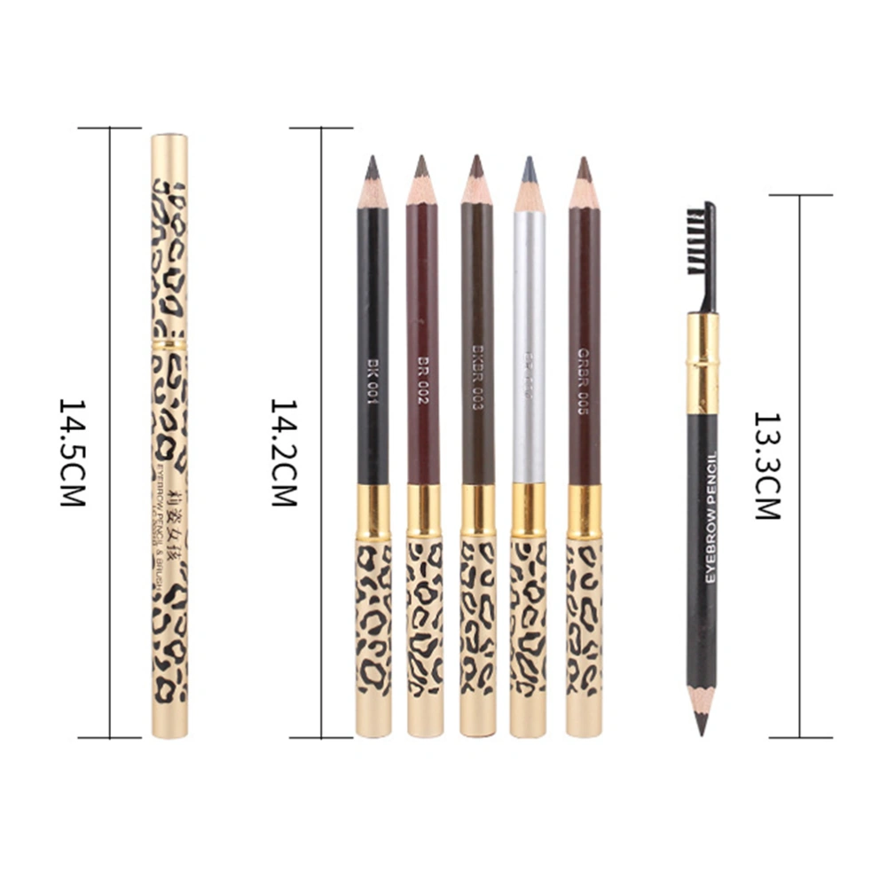 2pcs Leopard Cover Eyebrow Pencil Longlasting Professional Eyebrow Makeup Pencil and Brush (Black)