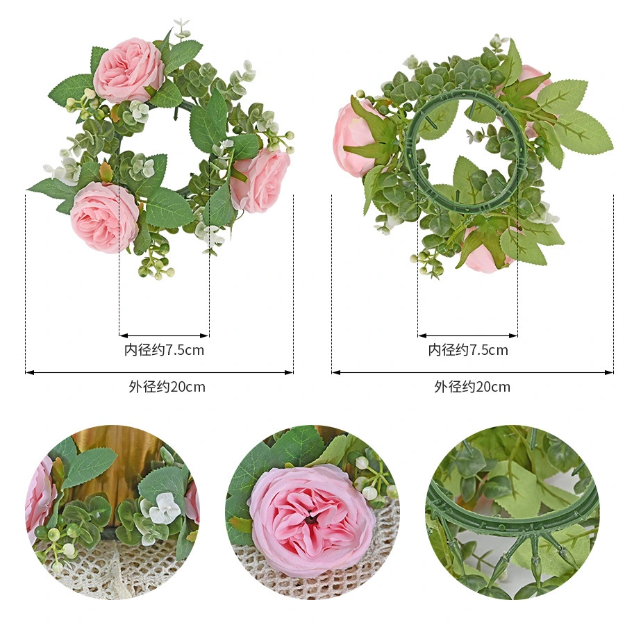 Candle Ring Wreath Artificial Flower Candle Ring for Wedding Table Party Artificial Rose Candle Ring