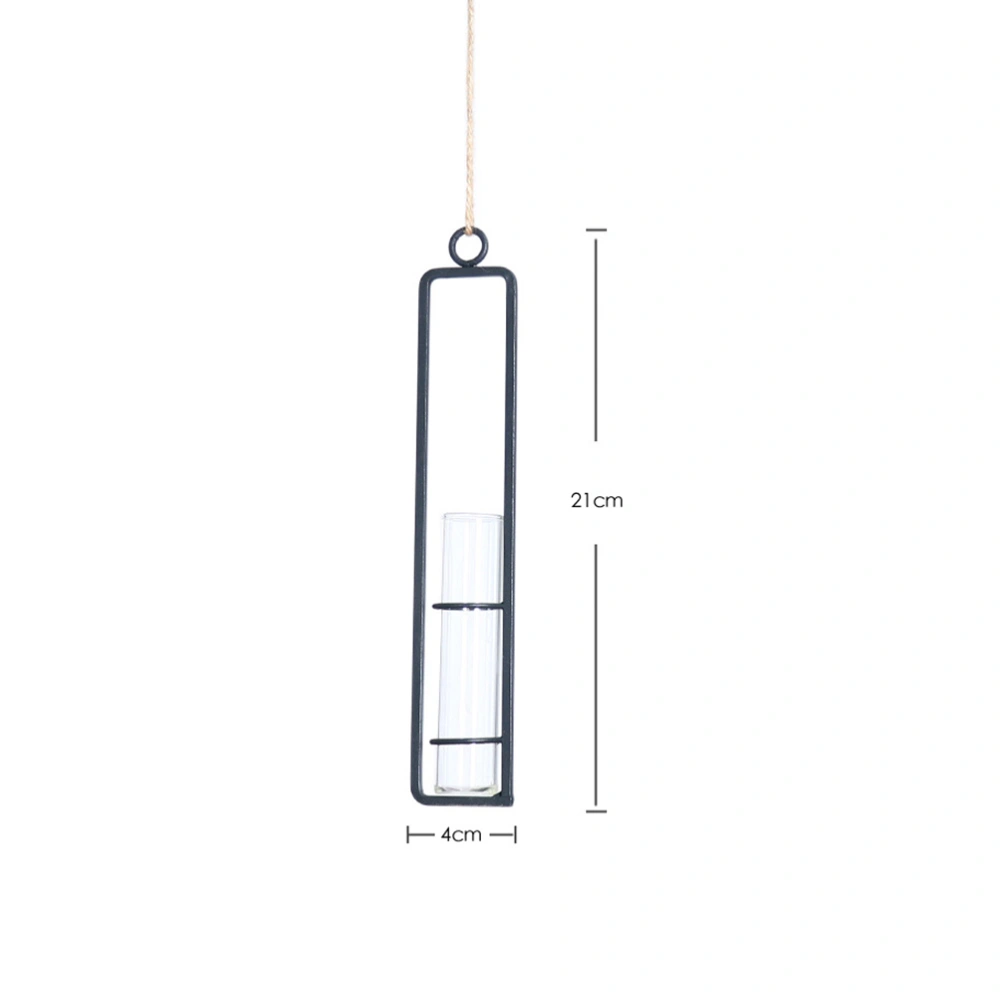 Creative Wall Hanging Flower Pot Wrought Iron Glass Hydroponic Vase Transparent Hanging Test Tube Flower Hanging Bottle Home Decoration with Hemp Rope