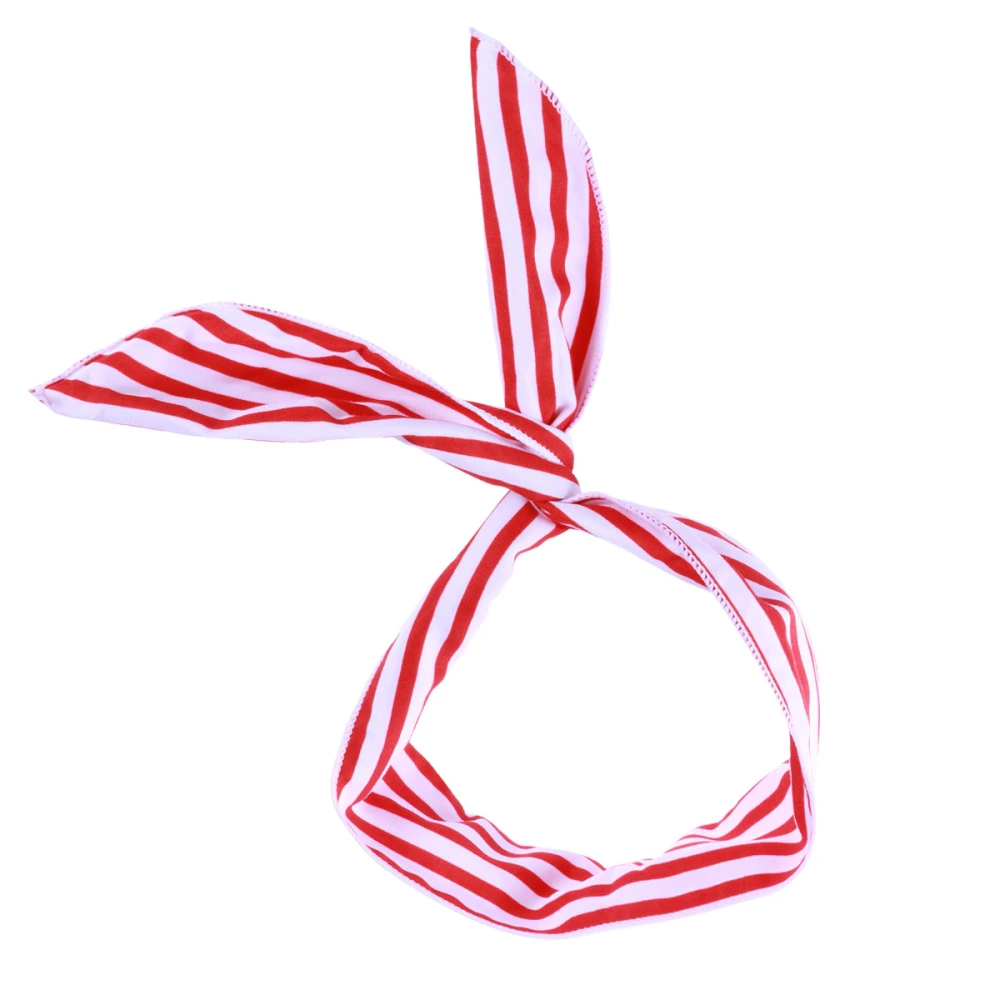 Rabbit Ears Iron Wire Hair Headband Bowknot Hairband Hair Accessories for Women Girls (Red and White Stripe)