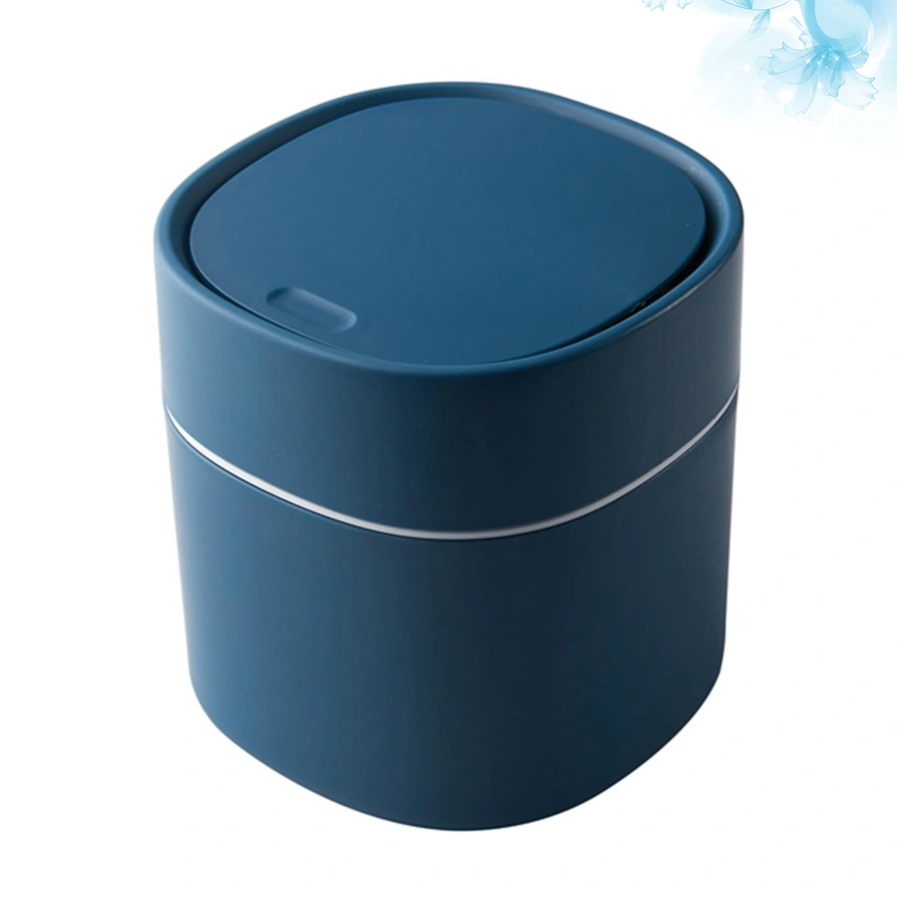 Desktop Trash Can Mini Pressing Cover Garbage Bin Car Waste Container Creative Garbage Can for Home (Blue)