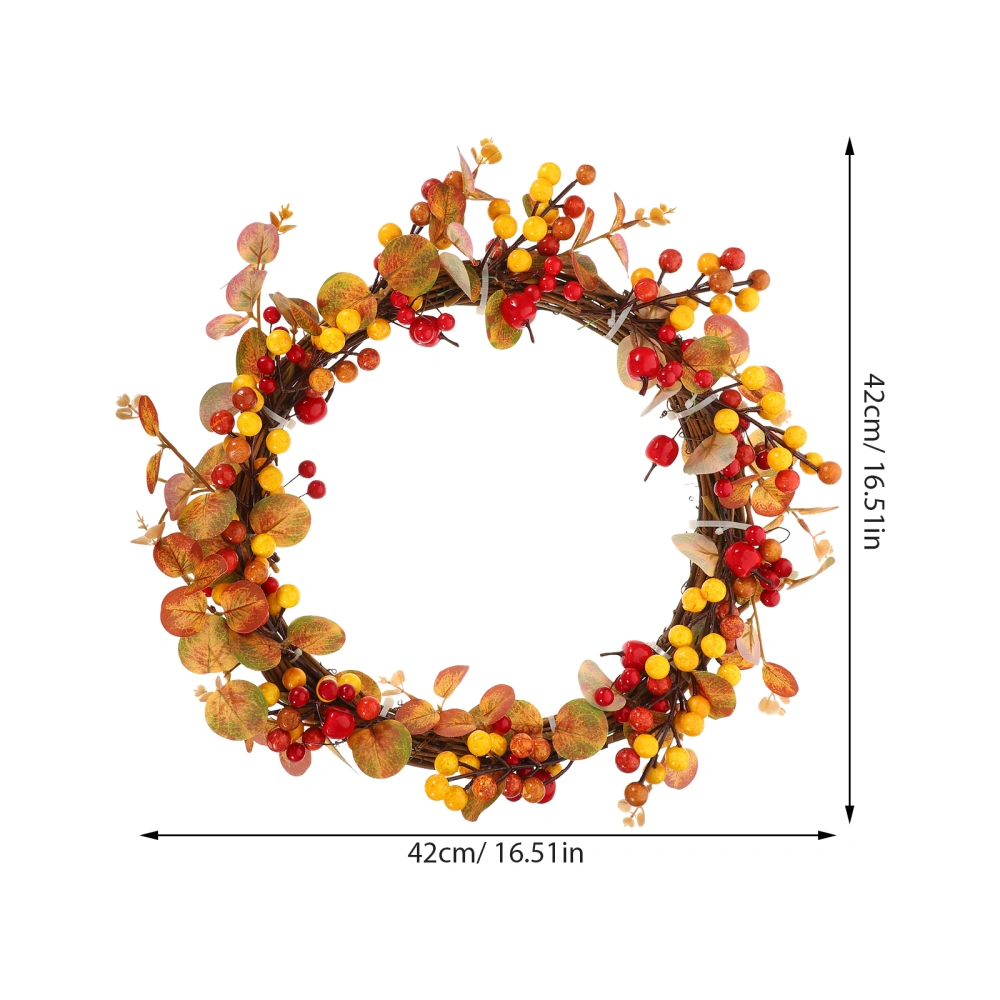 1PC Simulated Leaves Apple Wreath Thanksgiving Garland Decoration Autumn Scenery Style Wreath Decor Golden Eucalyptus Leaf Apple Wreath for Home Store (Orange)