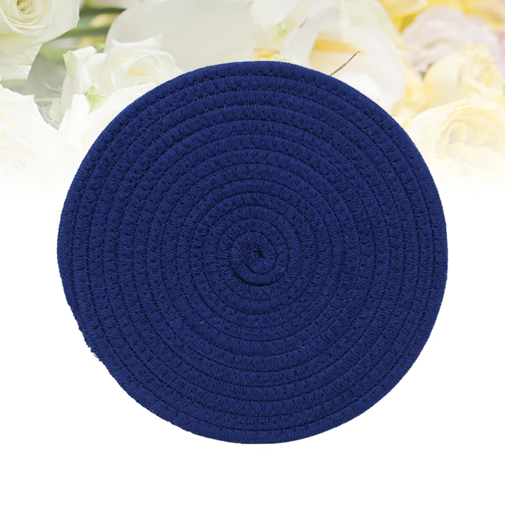 1pc Cotton Thread Weave Coaster Simple Round Non-slip Placemat Cup Mat Hot Insulation Pad - Size L (Blue)