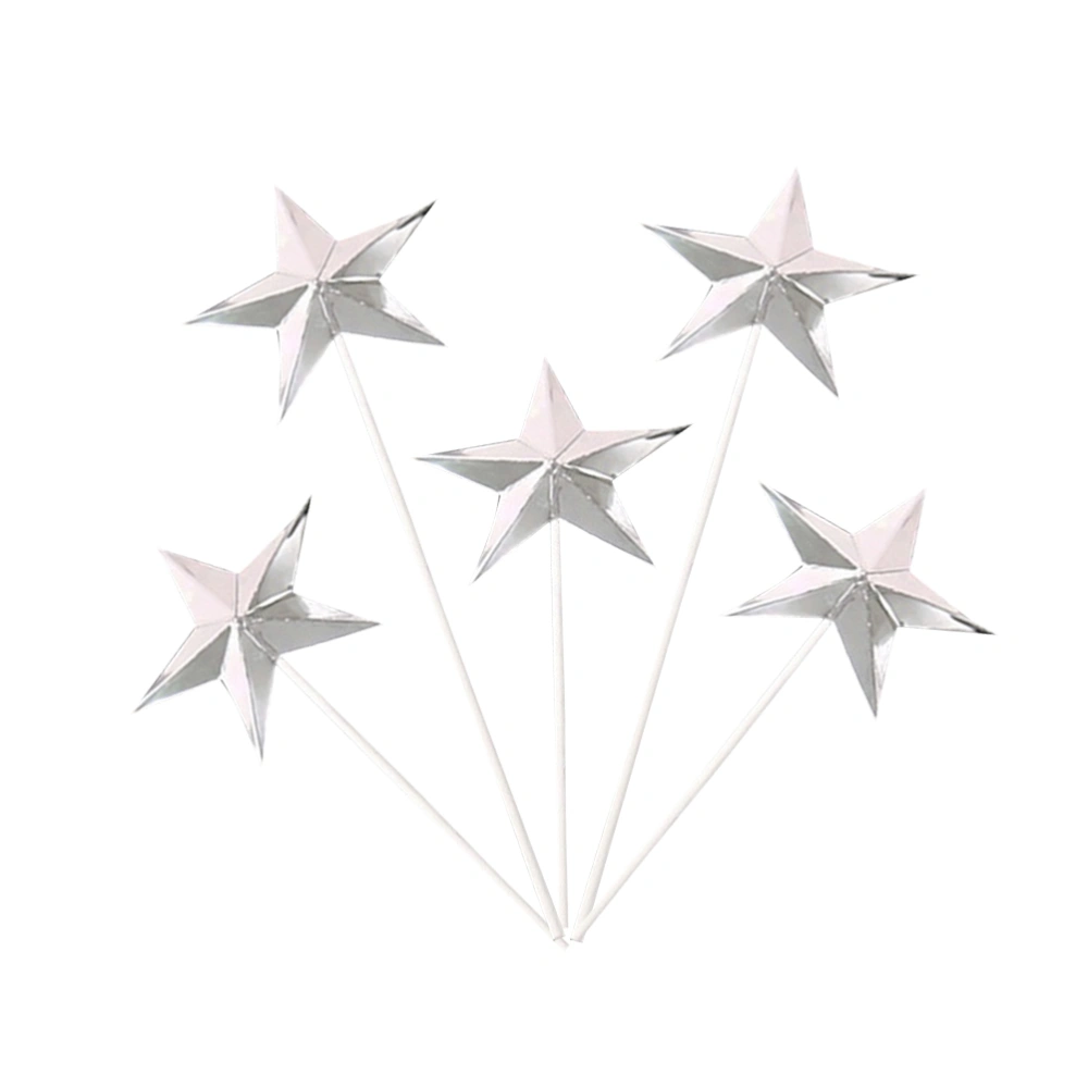 60pcs 3D Star Cake Pick Creative Cupcake Topper Dessert Cake Decor Party Supplies for Birhday Wedding (Silver, Size M)