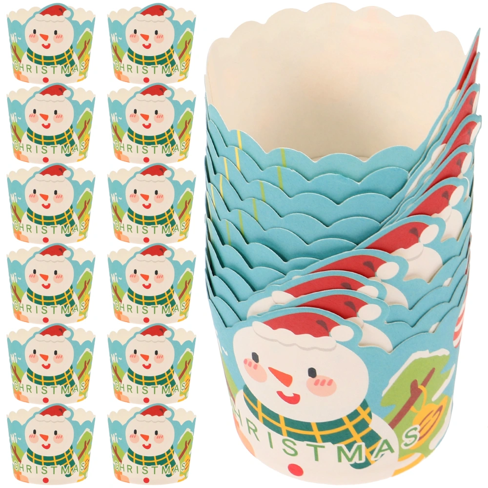 50Pcs Christmas Cupcake Wrapping Holders Muffin Paper Cups Cartoon Printing Dessert Paper Cups