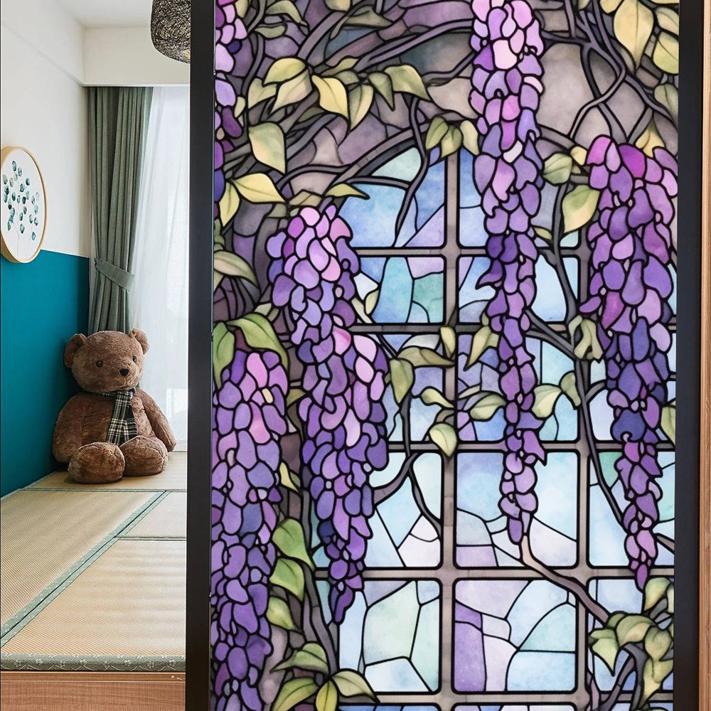 1 Sheet Glass Door Privacy Film Vintage Non-Adhesive Stained Window Cling Bathroom Door Decor