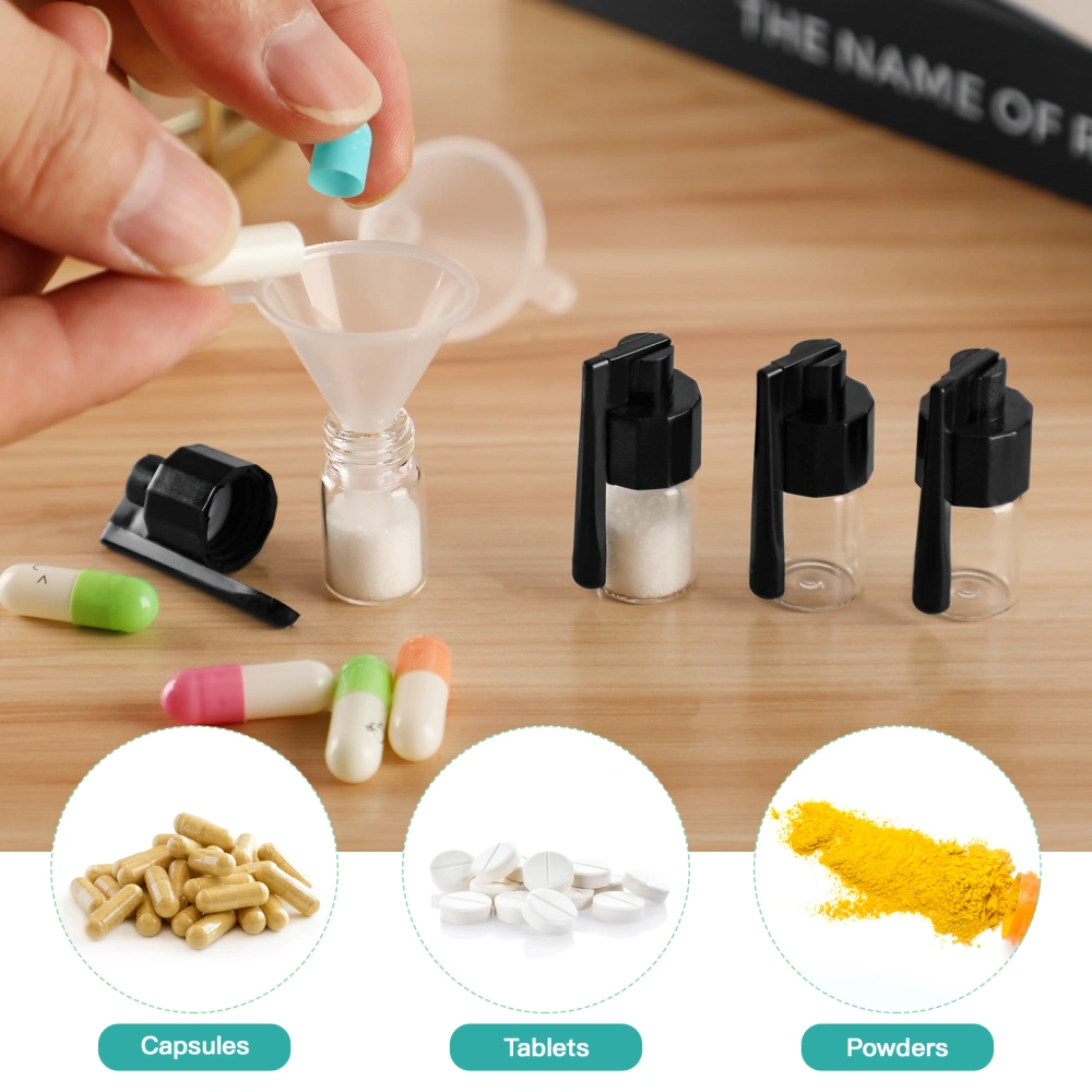 6pcs Travel Size Small Glass Vials Powder Capsule Tablet Vials Funnels Small Glass Bottle with Spoons (Random Color)