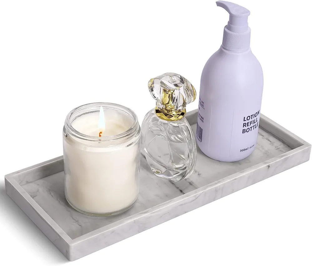 Counter Tray Vanity Tray Silicone Storage Tray Marble Tray for Bathroom Kitchen Living Room