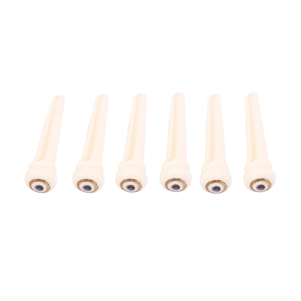 6pcs Bone Guitar Bridge with Brass Circle and Green Pearl Shell Dot String Nails Pin(GL93,Ivory)