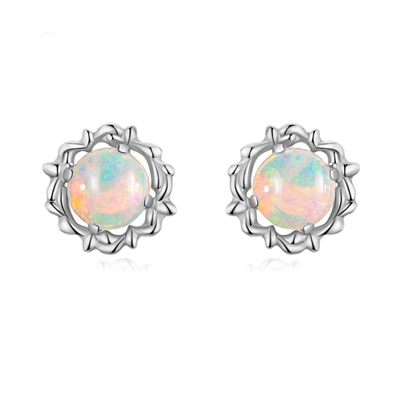 1 Pair of Earrings Studs Round Opal Stone Earrings Stud Earrings Jewelry Women Earrings