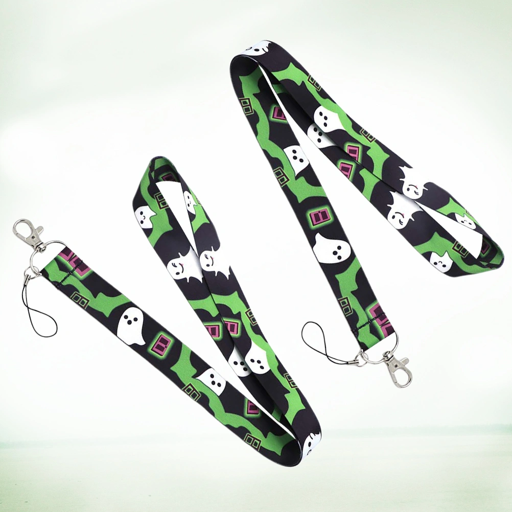 2Pcs Halloween Spooky Alien Hhanging Neck Key Ring Lanyard Long Stripe Key Ring Hanging Rope Cartoon Key Chain