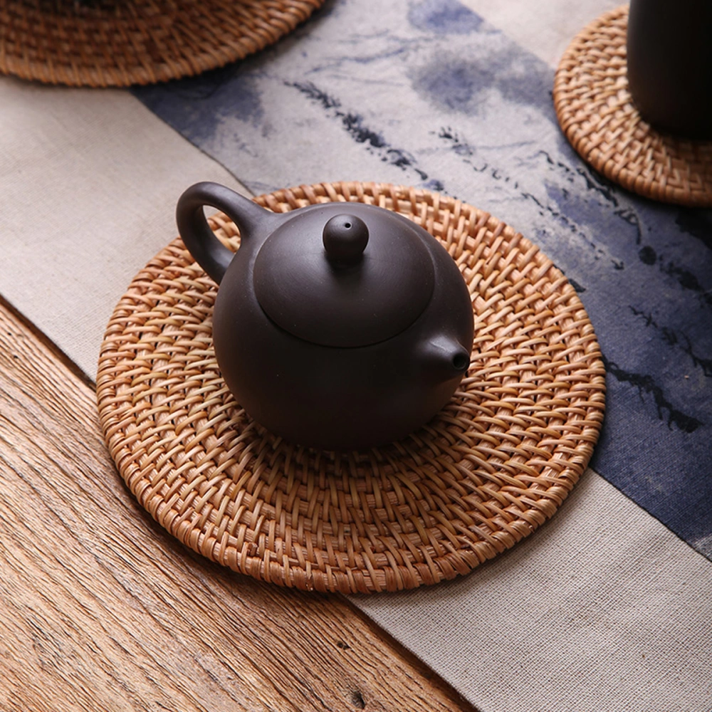 5Pcs Rattan Cup Coaster Weave Placemat Round Braided Rattan Tablemats Heat Insulation Coaster