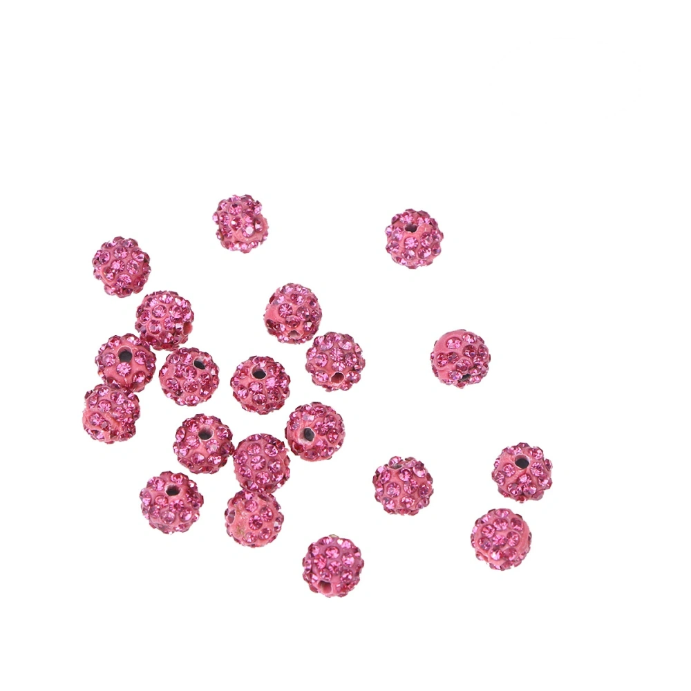 20PCS 8MM Round Straight Holes Drilling Balls Rhinestone Spacer Beads Crystal Clay Czech Disco Balls DIY Beads Jewelry Accessories (Rosy)