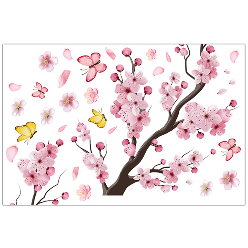 Flower Tree Branch Wall Stickers Peach Blossom Floral Butterflies Pattern Wall Stickers