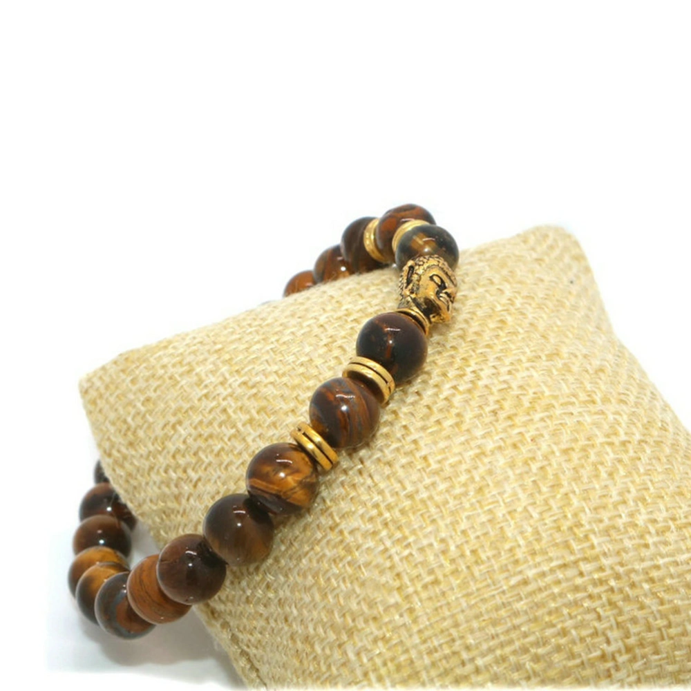 1pc Buddha Pattern Tiger Eye Bead Bracelet Elastic Rope Unisex Wrist Jewelry Decoration(Assorted Color)
     