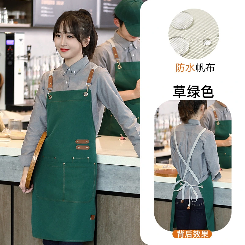 Simple Canvas Apron Multi-functional Apron Water-proof Cooking Apron Adjustable Kitchen Apron