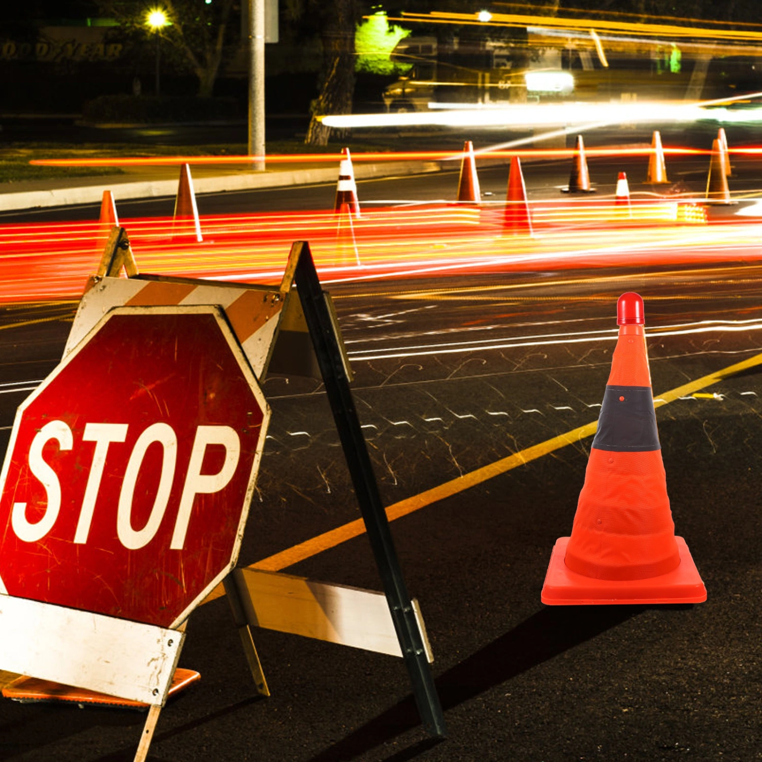 Collapsible Cone 45cm Multi-function Reflective Traffic Safety Road Cone With LED Light
