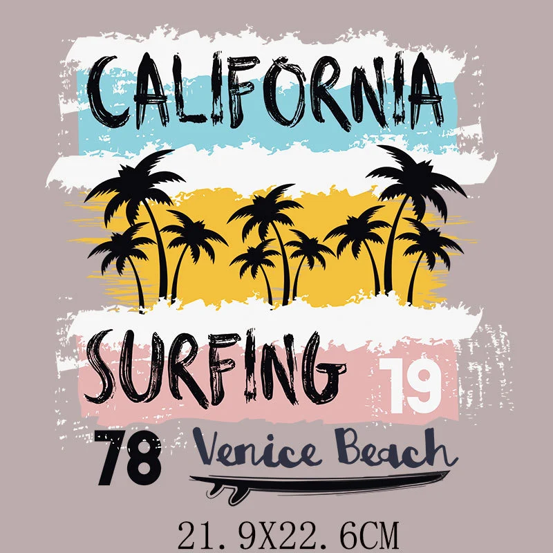 2pcs Summer Theme Iron On Transfers T-shirts Clothing Heat Transfer Patches Decals