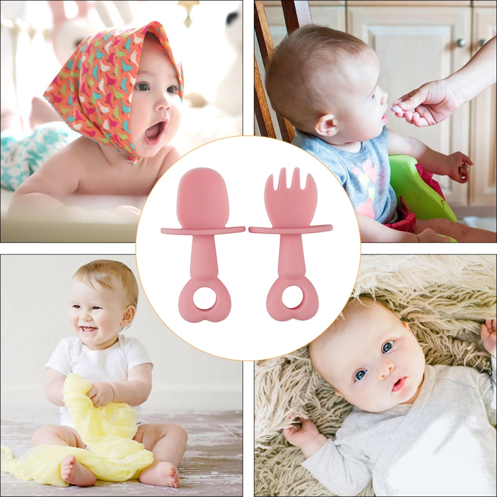 2pcs Adorable Baby Self Feeding Training Spoons Toddler Silicone Tableware