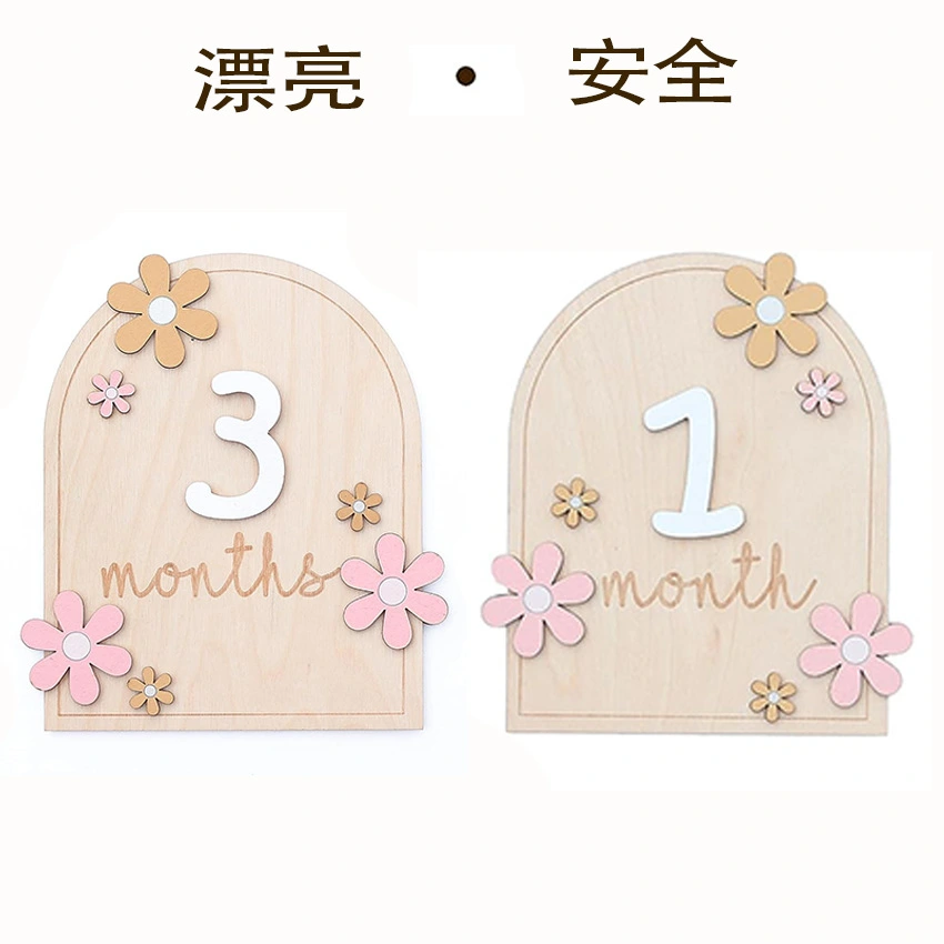 2Pcs Wooden Baby Milestone Household Milestone Cards Round Milestone Markers