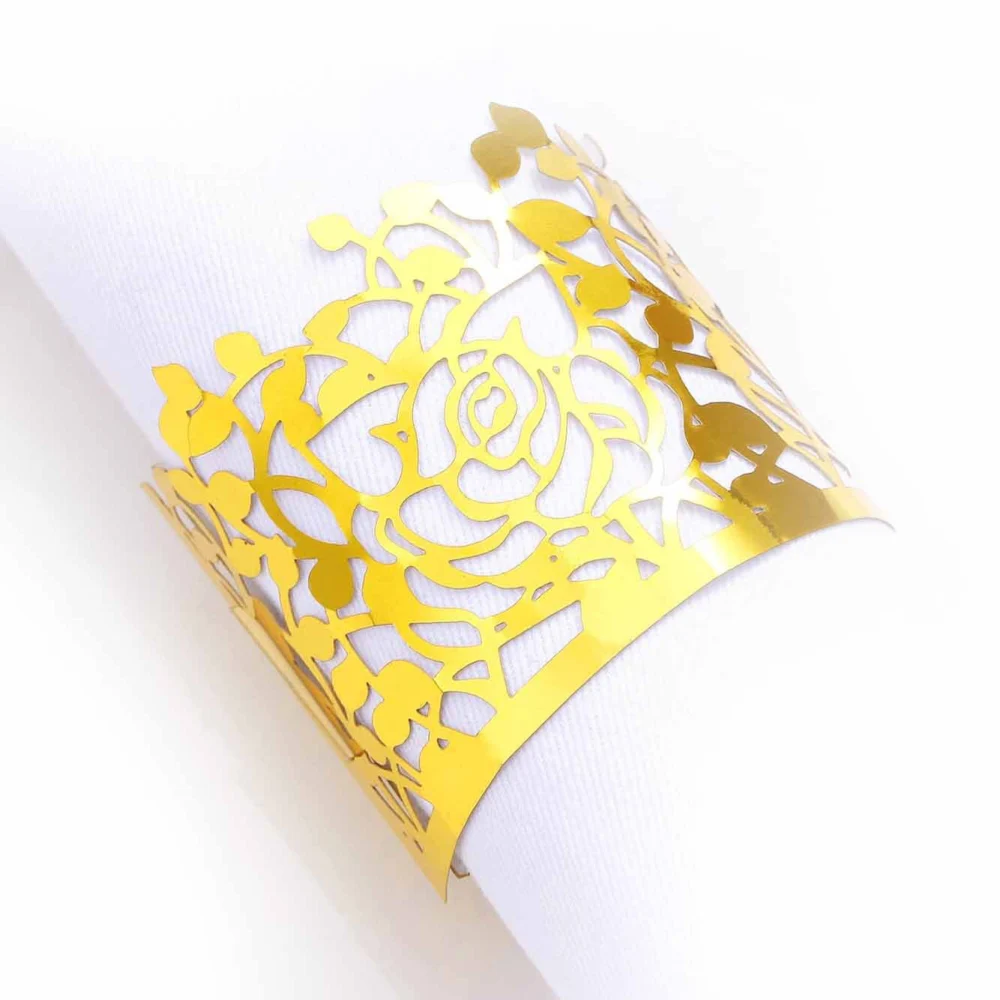 50pcs Rose Flower Paper Napkin Rings Paper Napkin Holders Tables Napkin Rings Ornament