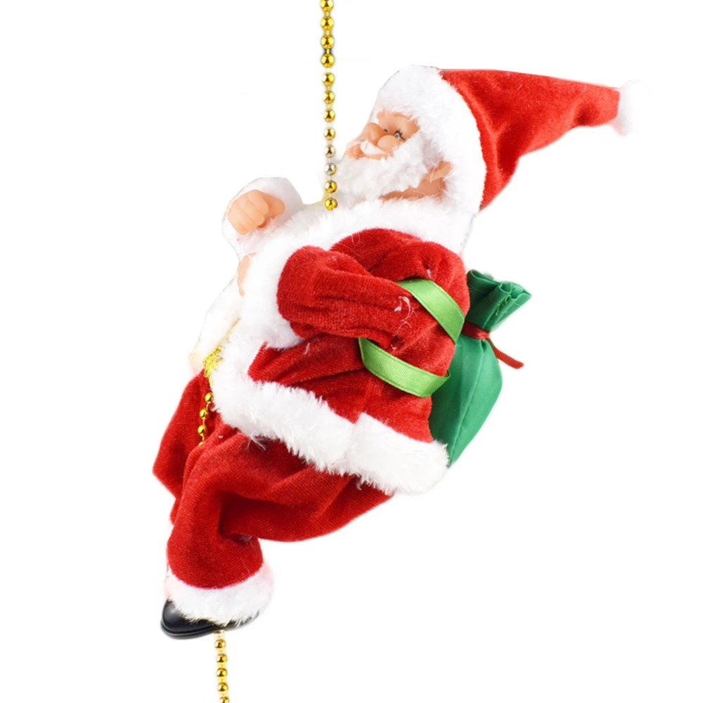 Musical Electric Santa Plush Doll Santa Climbing Bead String with Santa Claus Doll Christmas Gift