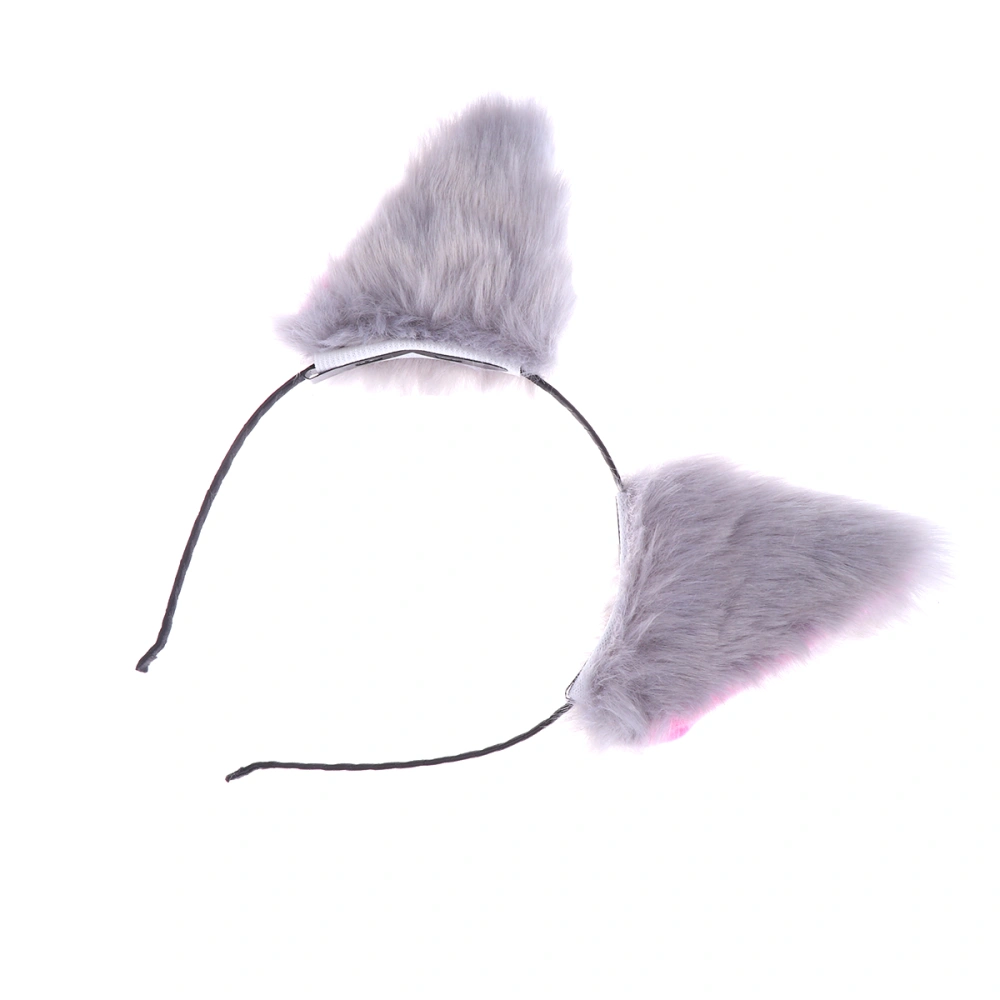 Plush Ear Hair Cartoon Stuffed Headband Headdress Hair Accessory for Women Girls Party Grey