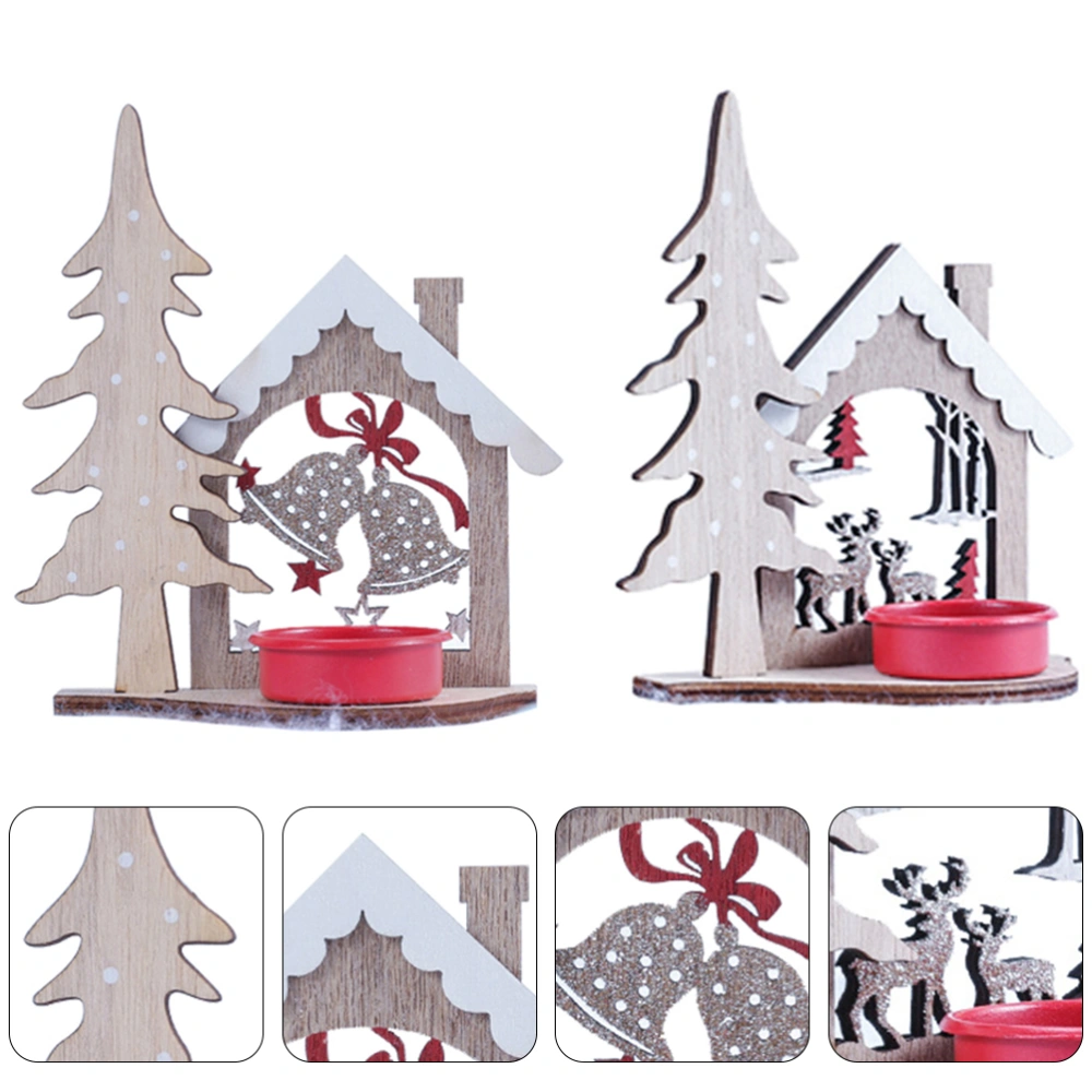 2pcs Creative Candleholder Candlestick Ornament Christmas Wooden Candleholder