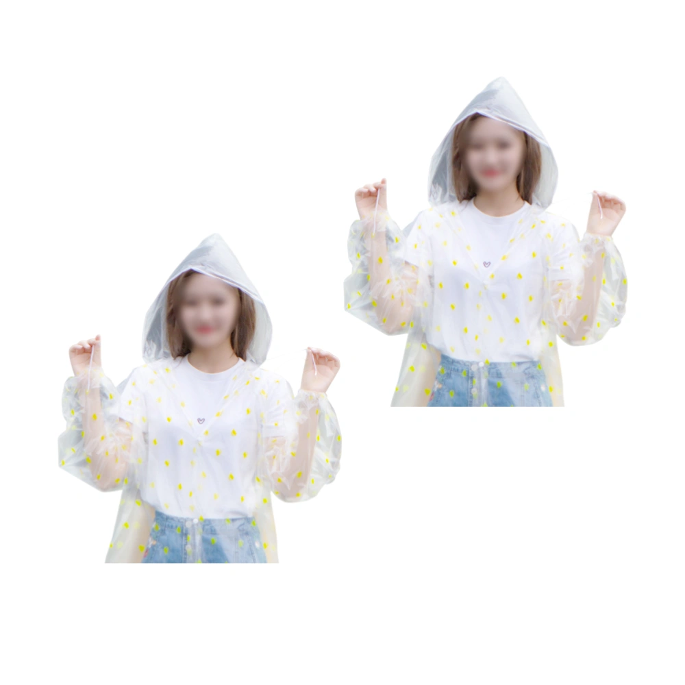 2Pcs Fashion Transparent Raincoat Girls Hooded Rain Coat Mid-long Lightweight Rainwear Slicker with Belt(Yellow)