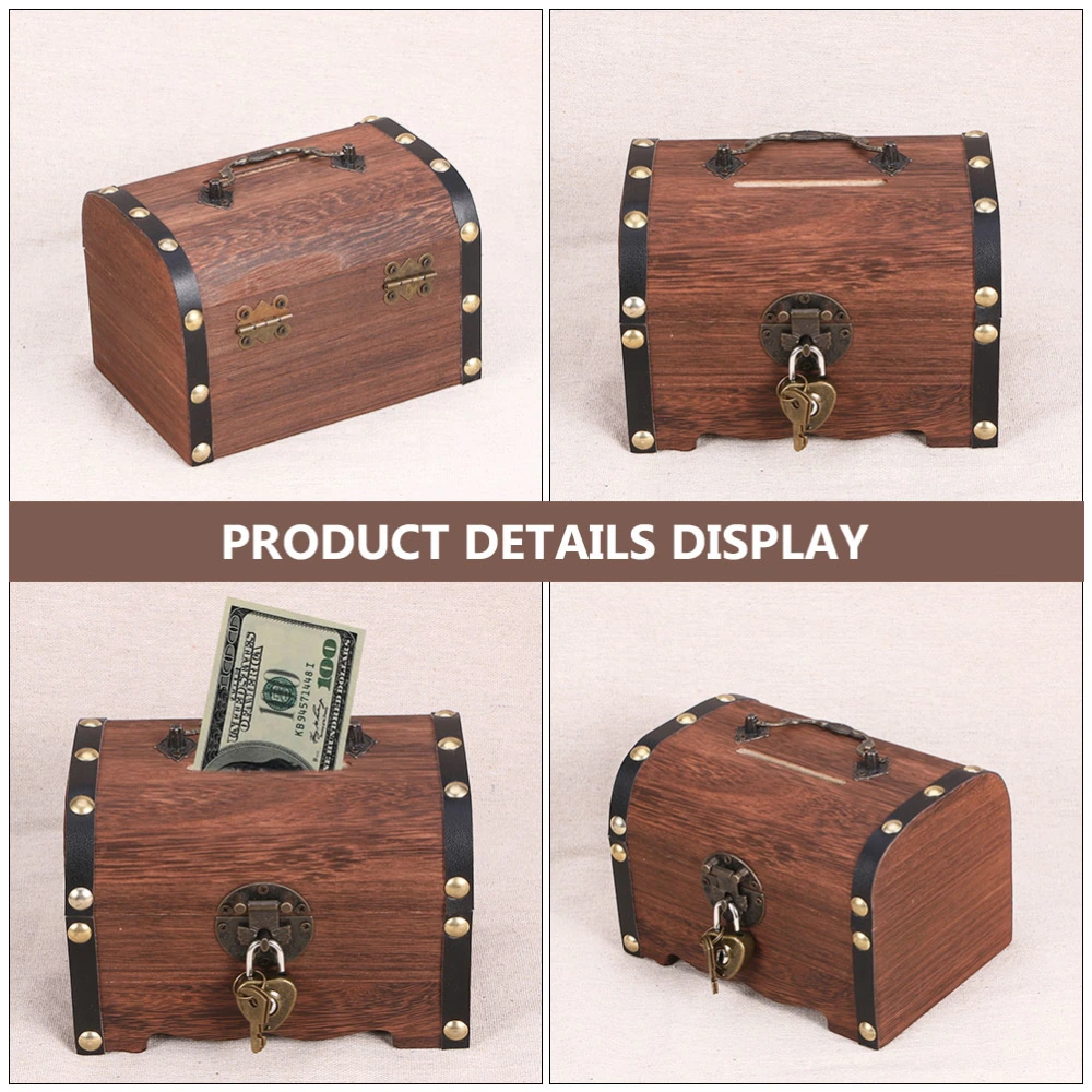 2Pcs Wooden Piggy Banks Saving Box Vintage Coin Storage Box Money Storage Case with Lock