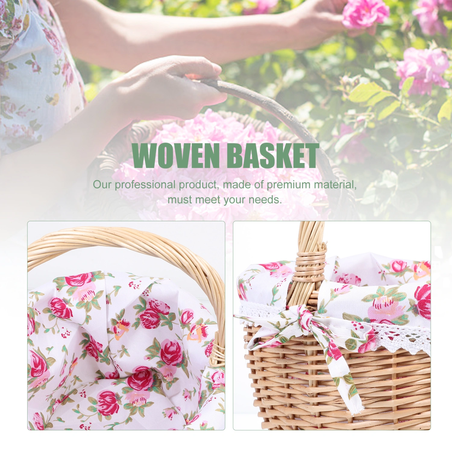 Handheld Woven Basket Outdoor Picnic Basket Decorative Flower Basket Photo Prop