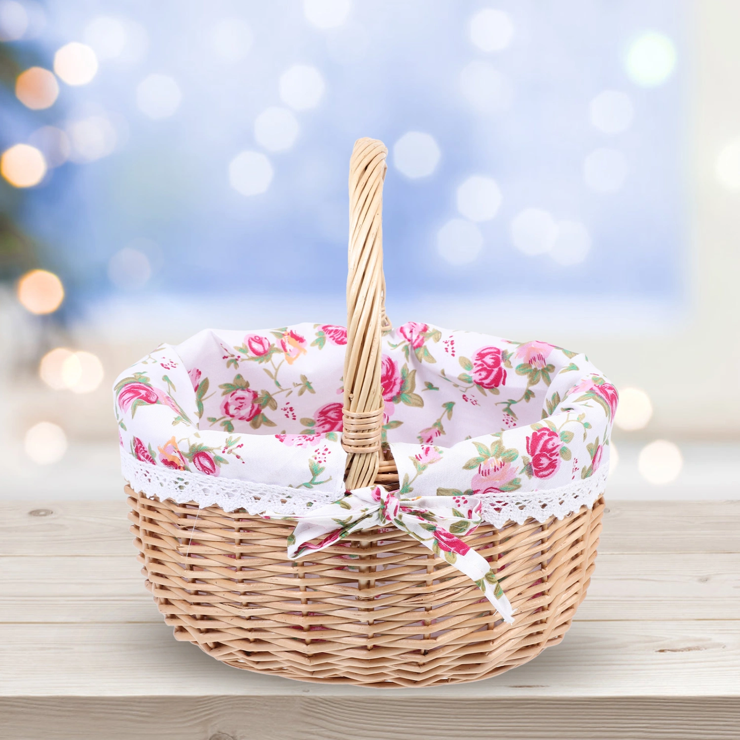 Handheld Woven Basket Outdoor Picnic Basket Decorative Flower Basket Photo Prop