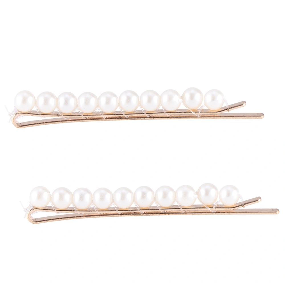 2pcs Manmade Pearl Hair Clips Short Barrettes Bobby Pin Hair for Ladies and Girls (Golden)