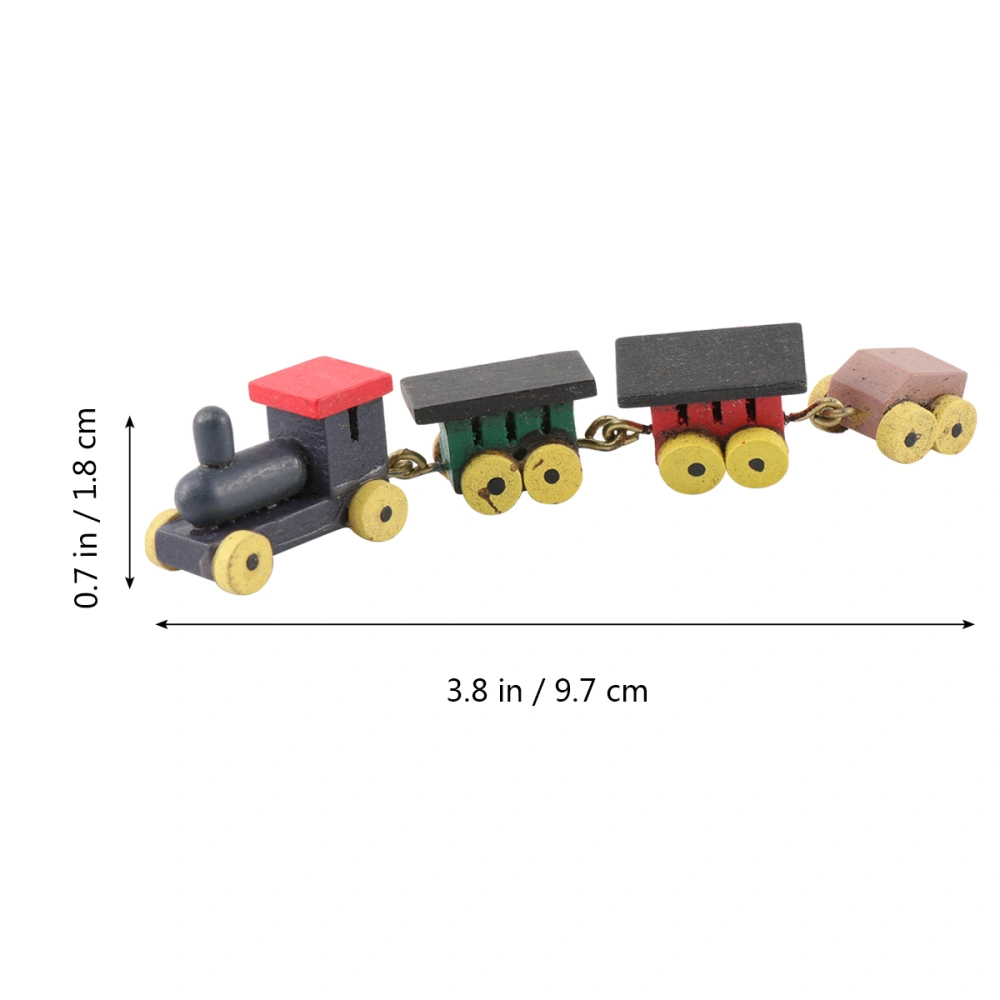 2Pcs Colored Mini Wooden Trains Delicate Funny Miniature House Scene Furnishing Decoration Pretend Play Toys for Kids Children