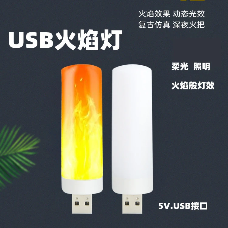 2Pcs LED Flame Effect Light USB Plug in Night Light Bedside Night Lamp Decoration