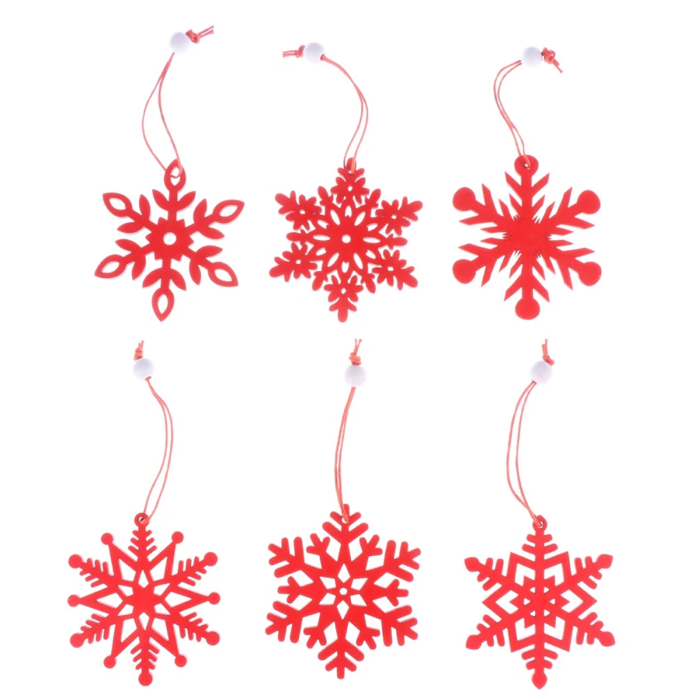 18Pcs Wood Christmas Snowflake Hanging DIY Craft Ornament Party Decoration Supplies for Wedding Festival (Red)