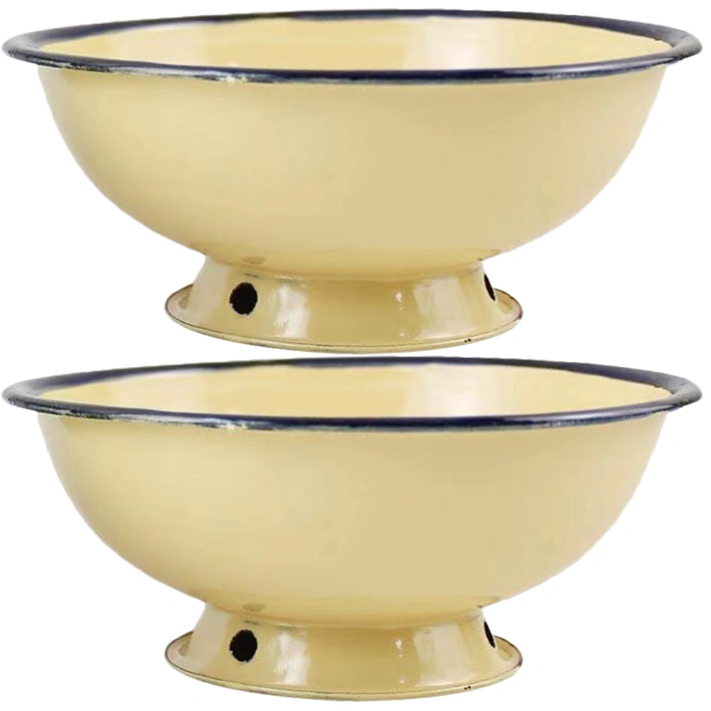 2pcs Enamelware Bowl Chinese Enamel Bowl Mixing Bowl Soup Bowl for Kitchen